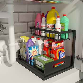 REALINN Under Sink Organizer, Pull Out Cabinet Storage 2 Tier Slide Out Sink Shelf, Kitchen Organ... | Amazon (US)