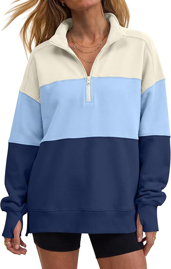ANRABESS Women's Quarter Zip Sweatshirt Oversized Hoodies | Soft Cozy Fleece, Mock Neck Pullover ... | Amazon (US)