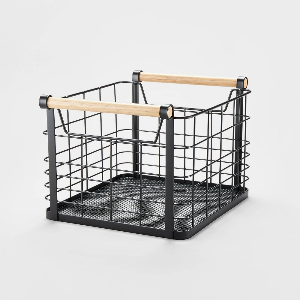 Small Wire Natural Wood Handles Milk Crate Black - Brightroom | Target