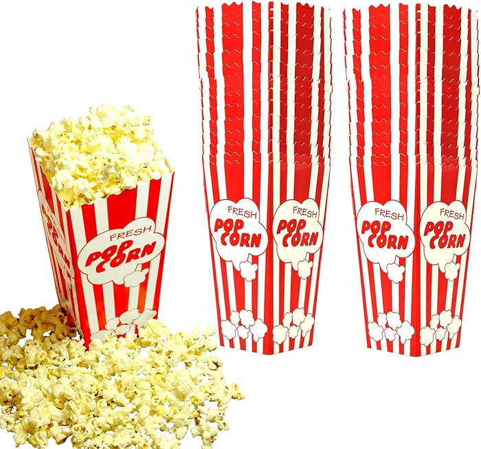 30 Movie Night Popcorn Paper Boxes Buckets 7.75 Inches Tall Large Box & Holds 46 Oz Old Fashion V... | Amazon (US)