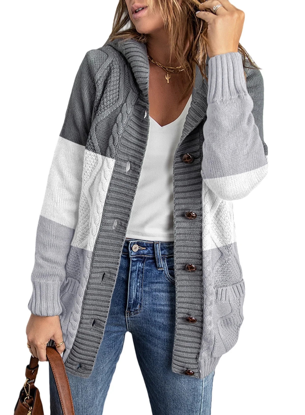 Eytino Hooded Cardigan Sweaters for Women Long Sleeve Button Down Knit Sweater Coat Outwear with ... | Walmart (US)