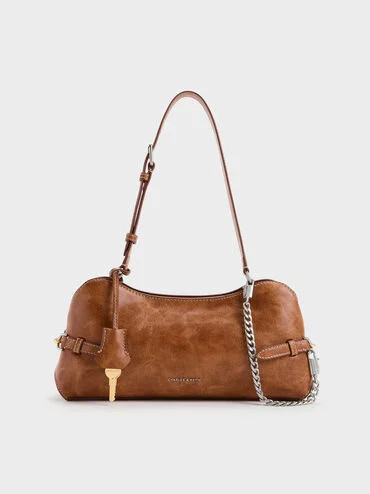 Delfina Chain Side-Belt Shoulder Bag
    
         - Distressed Tan | Charles & Keith US