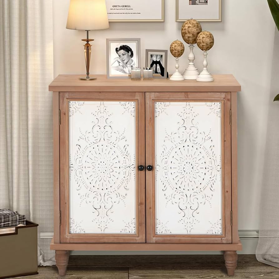 MFSTUDIO Wood Accent Storage Cabinet with 2 Doors, Mid-Century Vintage Cabinets Rustic Distressed... | Amazon (US)