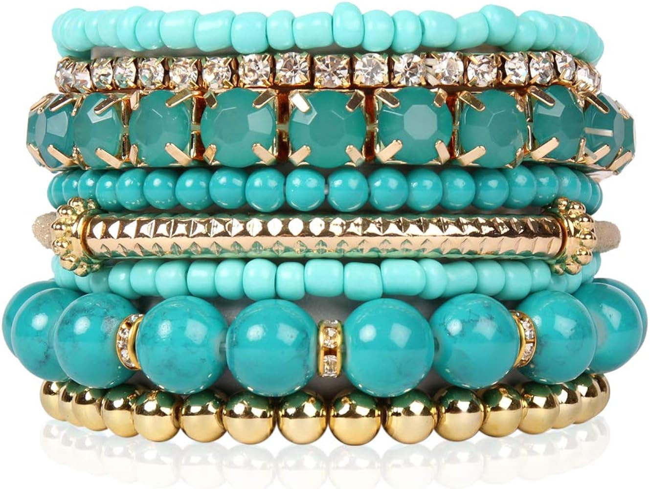 RIAH FASHION Multi Color Stretch Beaded Stackable Bracelets - Layering Bead Strand Statement Bang... | Amazon (US)