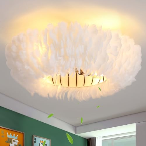 XUDOM 20" Modern Ceiling Fans with Lights and Remote Control，White Feather Chandeliers Stylish Low Profile Ceiling Fan for Bedroom, Living Room and Small Spaces,Featuring Reversible Motor, 6 Speeds | Amazon (US)