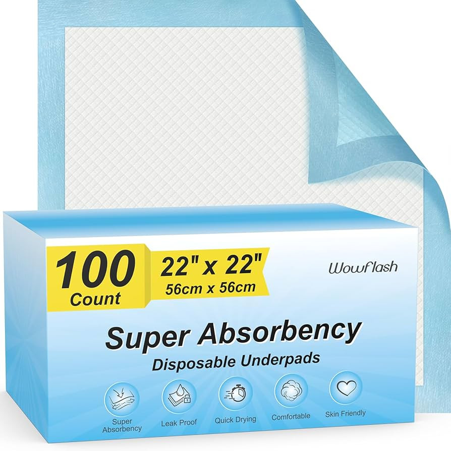 100 Count 22” x 22” Super Absorbency Disposable Underpads, Leakproof Quick Drying Disposable ... | Amazon (US)