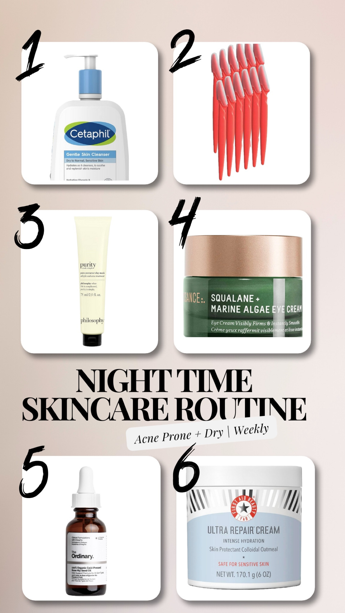 Nighttime weekly skincare routine for my acne prone and dry skin. 

#LTKBeauty #LTKFindsUnder50