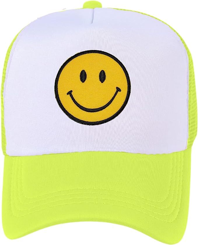 lycycse Smile Face Trucker Hat Retro Mesh Baseball Cap with Smile Patch Foam Neon High Crown Y2K ... | Amazon (US)