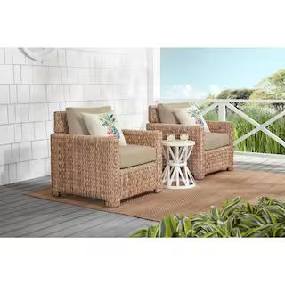 Hampton Bay Laguna Point Natural Tan Wicker Outdoor Patio Stationary Lounge Chair with CushionGua... | The Home Depot