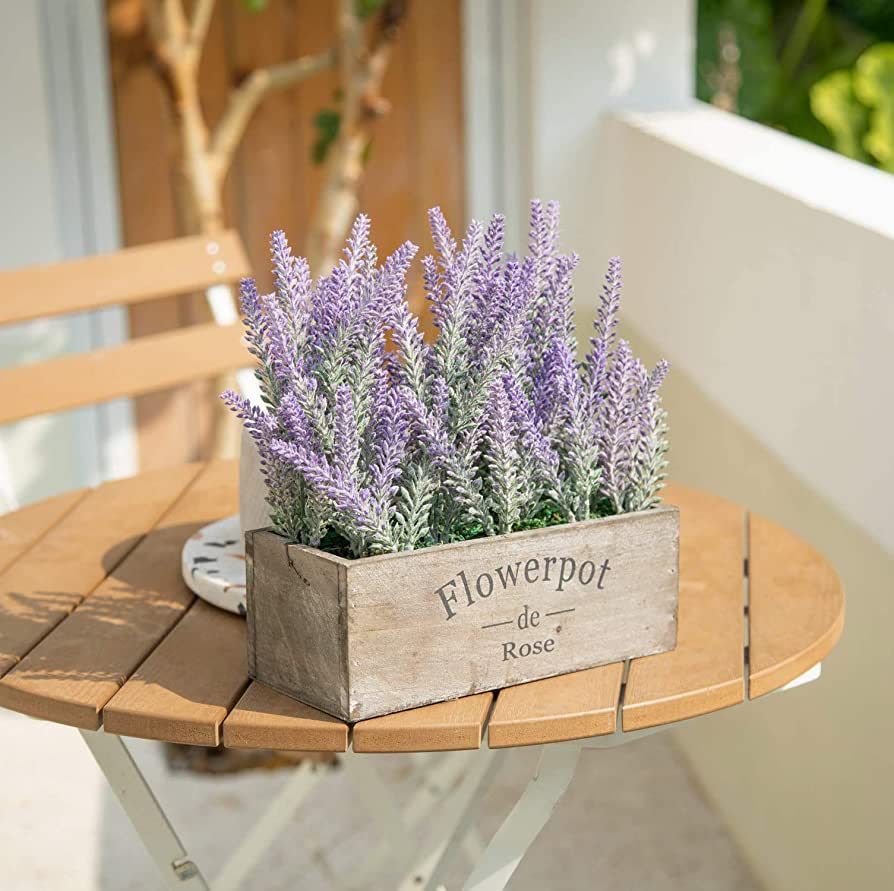 Velener Purple Artificial Lavender Flowers with Decorative Tray Wooden Box 9 Inches - Lifelike Fa... | Amazon (US)
