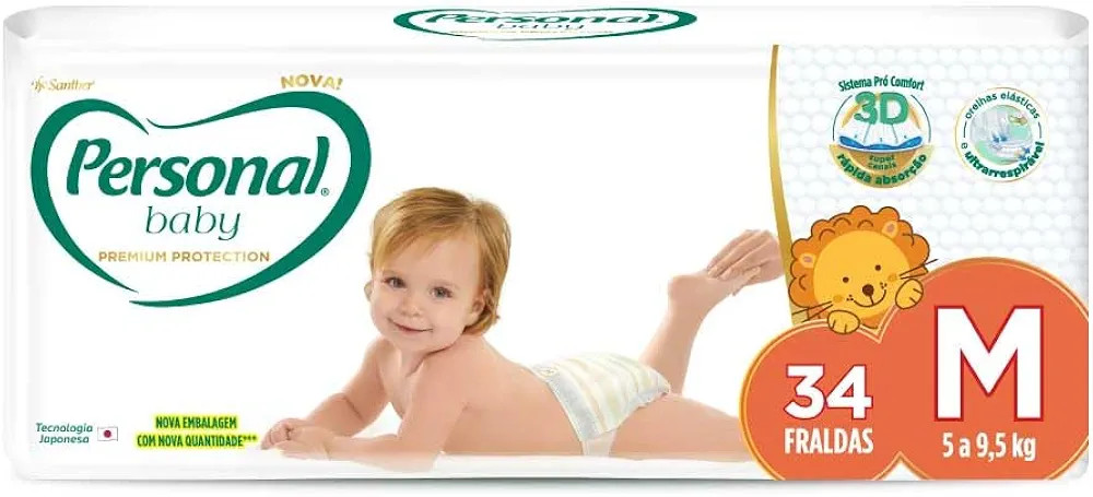 'Fralda Personal Baby Premium Protection M com 34 unidades | Amazon (BR)