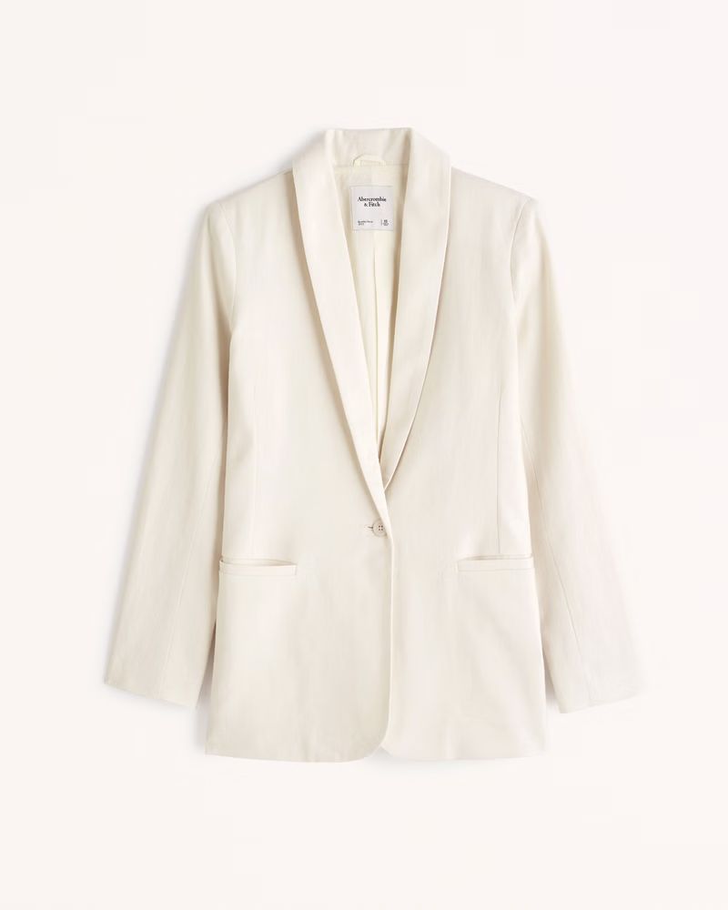 Linen-Blend Shawl Collar Blazer | Abercrombie & Fitch (US)