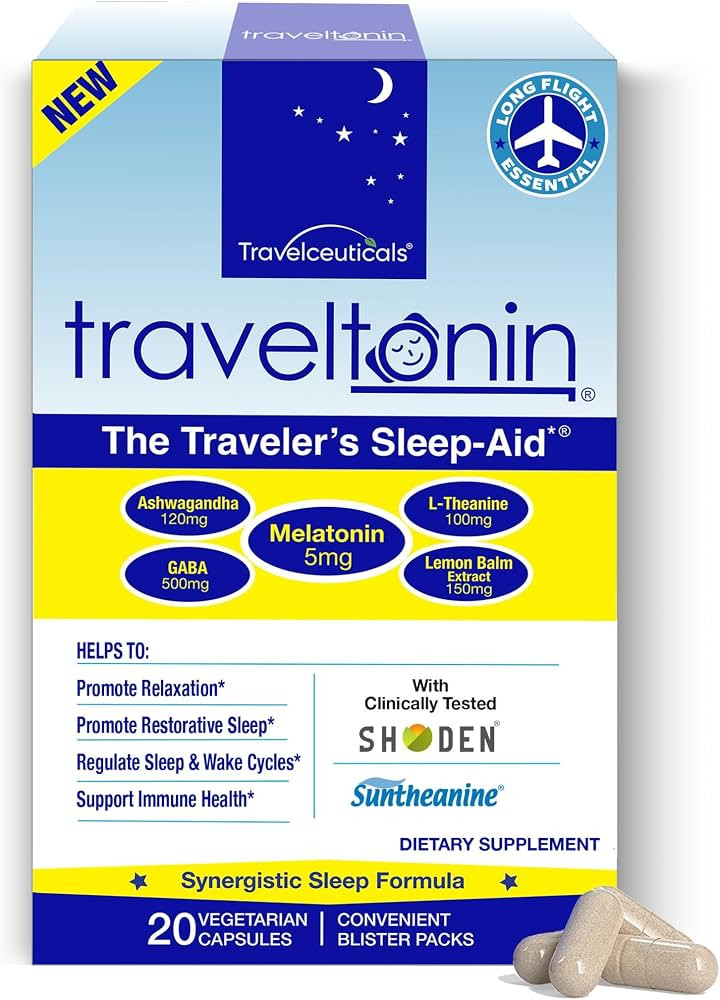 Travel Sleep Aid | Jet Lag Relief | Long Flight Essential | 5 in 1 Formula w/Melatonin, Ashwagand... | Amazon (US)