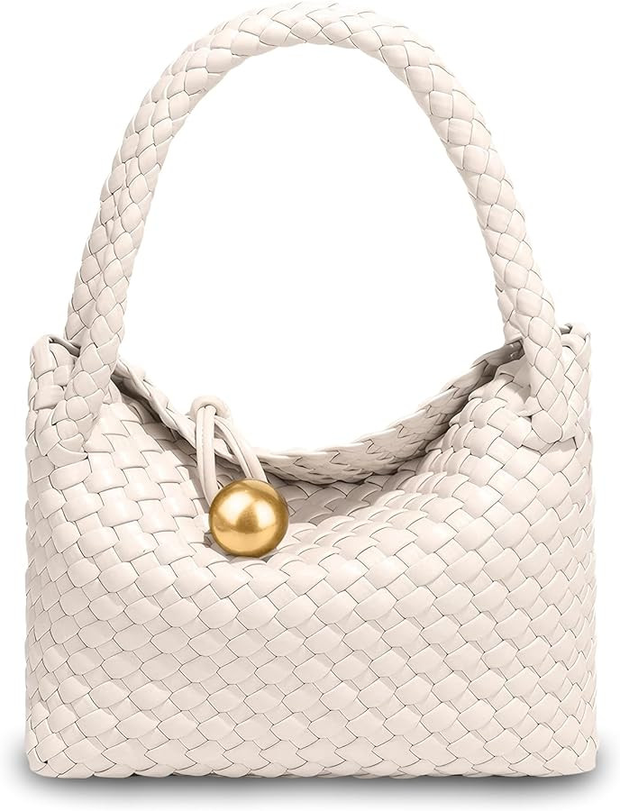 Small Woven Handbag Vegan Leather Top Luxurious Soft Shoulder Crossbody Bag Purse for Women | Amazon (US)
