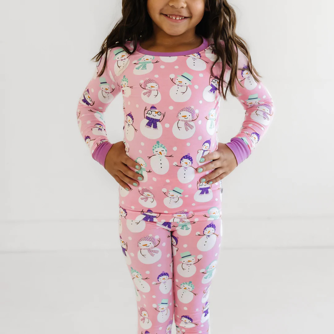 Pink Snow Much Fun Two-Piece Bamboo Viscose Pajama Set | Little Sleepies