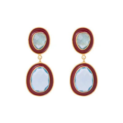 Elaine Semi-Precious Stone + Enamel Drop Earrings Maroon + Light Blue | INK+ALLOY