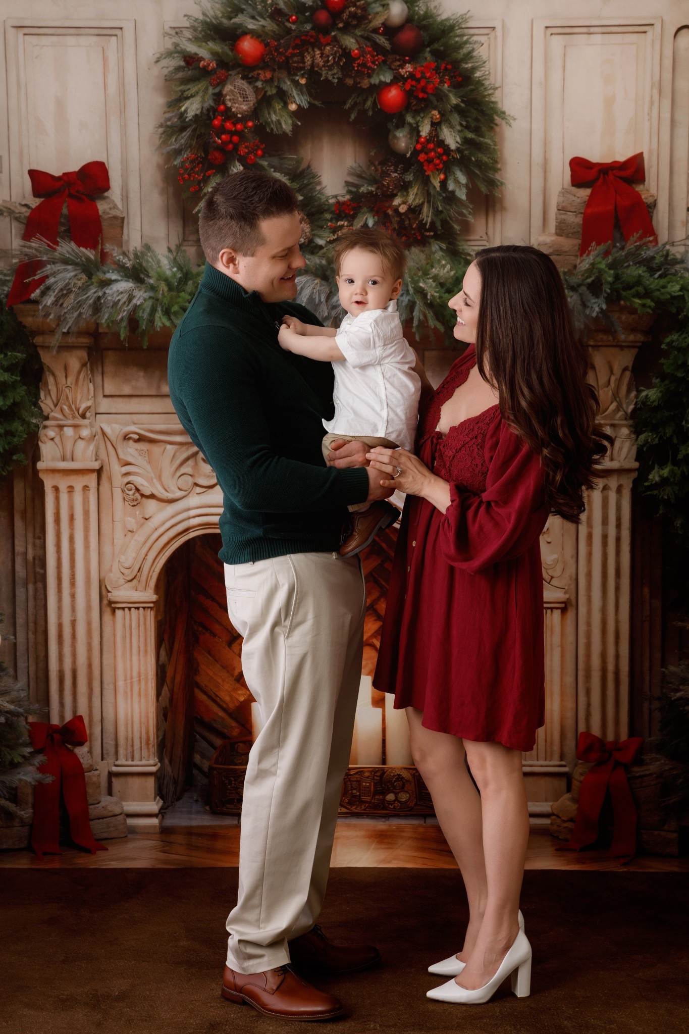 Pink blush maternity
5’3 34g chest 
Crochet Lace Button Front Maternity Dress- wearing a medium