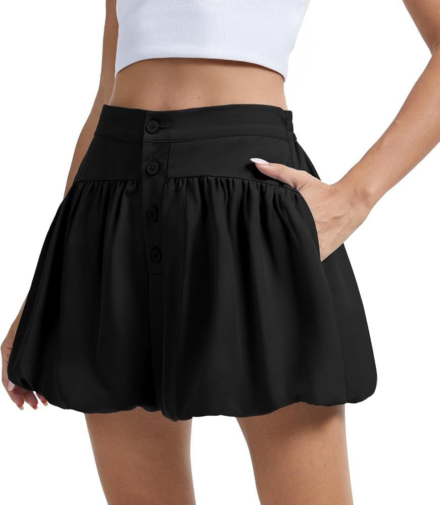 Bubble Shorts for Women Casual Boho Skorts High Waist Puffy Hem Mini Skirts | Amazon (US)