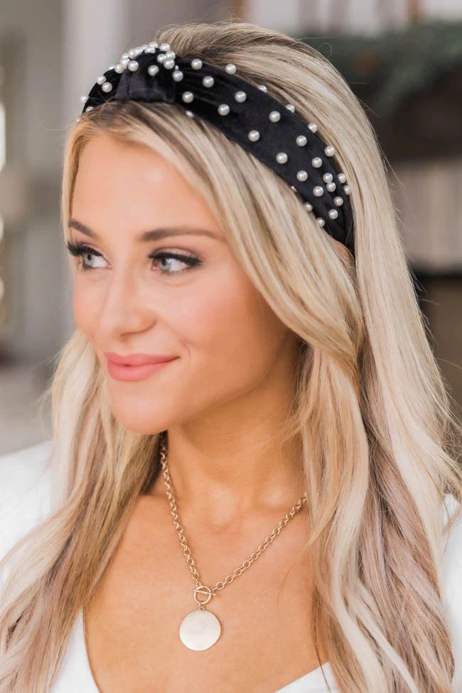 Just A Minute Pearl Black Headband | The Pink Lily Boutique
