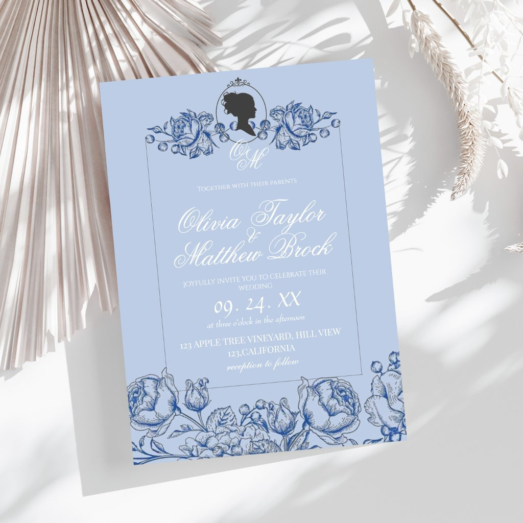 Elegant Dusty Blue Script Bridgerton Wedding | Zazzle