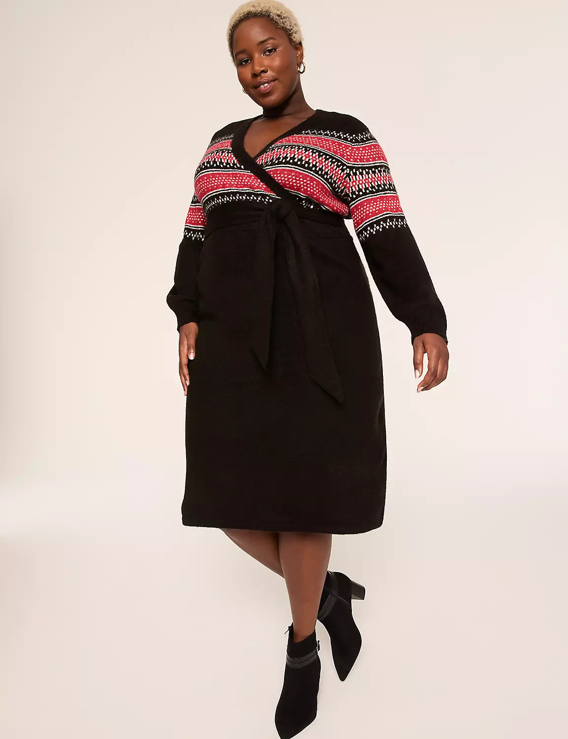 Fair Isle Faux-Wrap Sweater Midi Dress | LaneBryant | Lane Bryant (US)