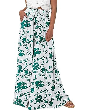 PRETTYGARDEN Womens 2024 Summer Wide Leg High Waisted Flowy Pockets Palazzo Pants | Amazon (US)