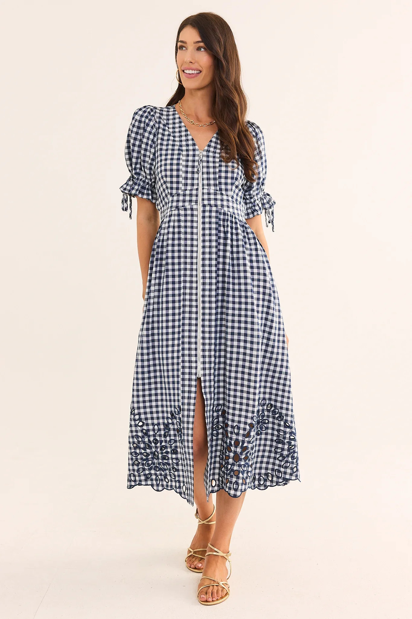 Emersyn Navy Gingham Midi Dress | Avara