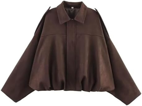 Generico Bomber Corto da Donna in Finta Pelle Scamosciata con Risvolto con Zip Giacca Moto Donna ... | Amazon (IT)