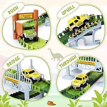 Dinosaur Toys-Create A Dinosaur World Road Race-Flexible Track Playset ,4 Dinosaurs and 2 Race Ca... | Amazon (US)