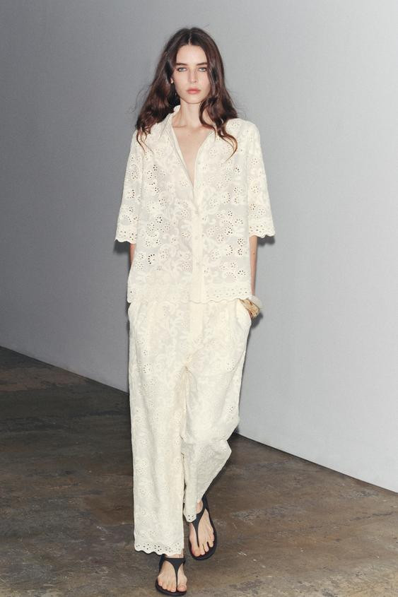 ZW COLLECTION TROUSERS WITH CUTWORK EMBROIDERY | Zara UK