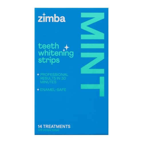 Zimba Teeth Whitening Strips Vegan Whitening Strip Enamel Safe Teeth Whitening Hydrogen Peroxide Teeth Whitener for Coffee, Wine, Tobacco, and Other Stains, 28 Strips (14 Day Treatment), Mint | Amazon (US)