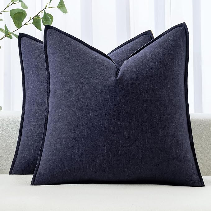 MIULEE Decorative Linen Euro Sham Pillow Covers 24x24 Navy ​Boho Farmhouse​ ​Neutral Couch ... | Amazon (US)