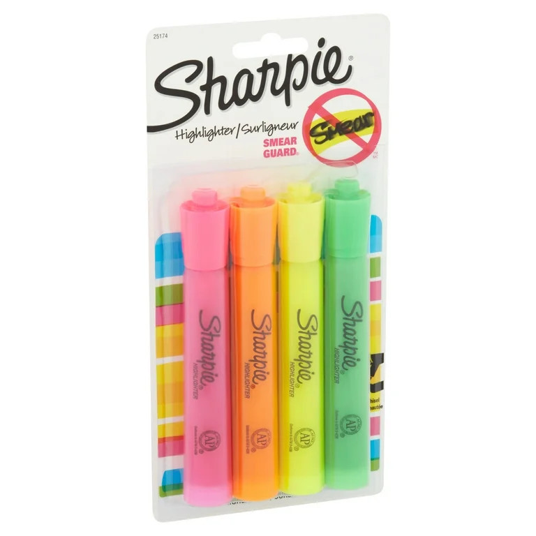 Sharpie Tank-Style Highlighters, Chisel Tip, Assorted, 4 Count - Walmart.com | Walmart (US)