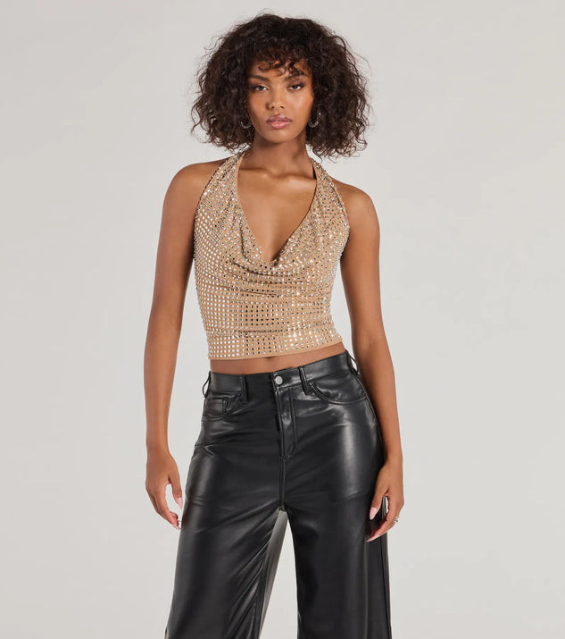 Glitzy Chic Cropped Rhinestone Halter Top | Windsor Stores