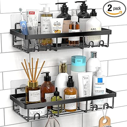 Moforoco Shower Caddy Shelf Organizer Rack, Self Adhesive Black Bathroom Shelves Basket, Home Far... | Amazon (US)