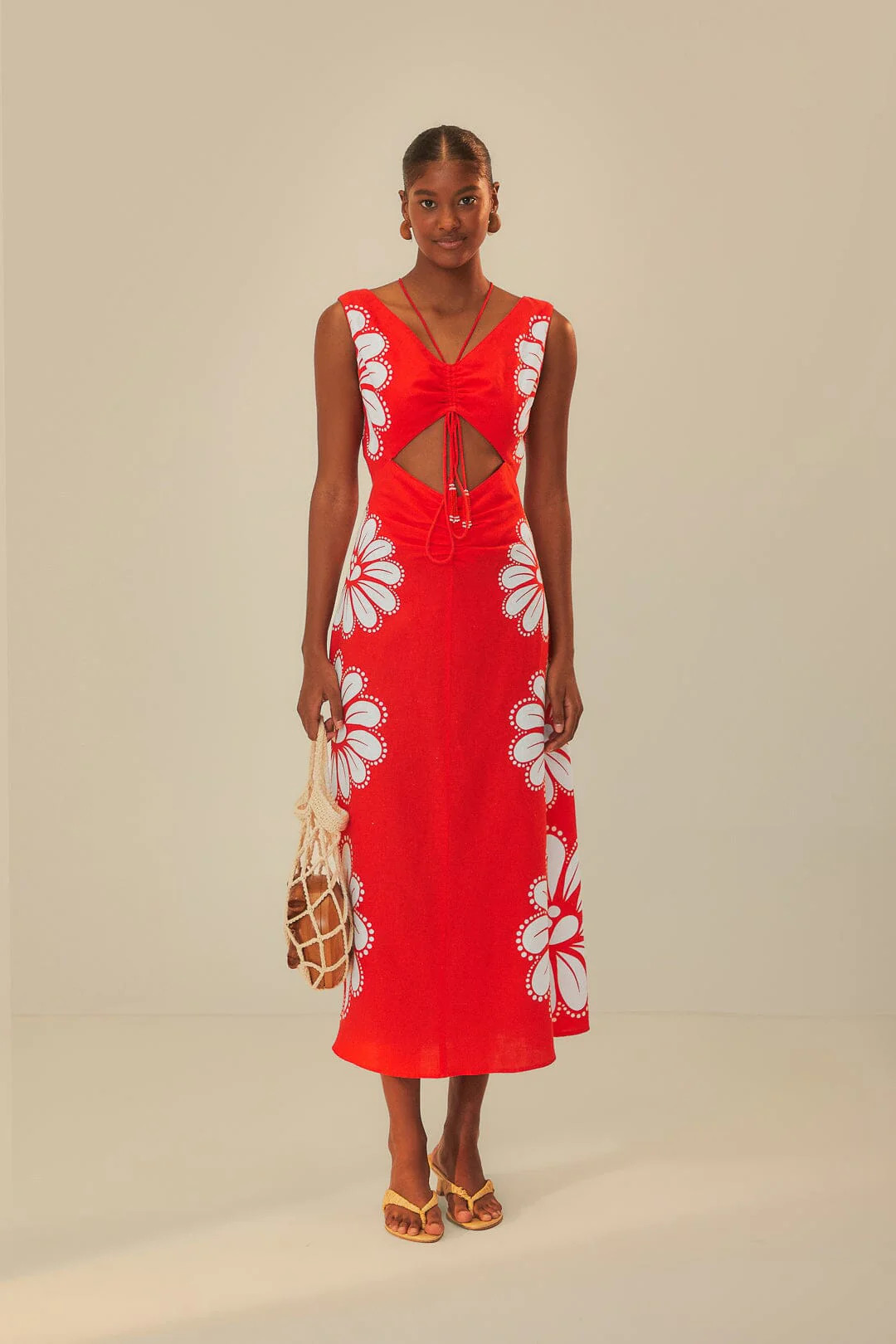 Red Ainika Shell LENZING™ ECOVERO™ Euroflax™ Midi Dress | FarmRio (US)