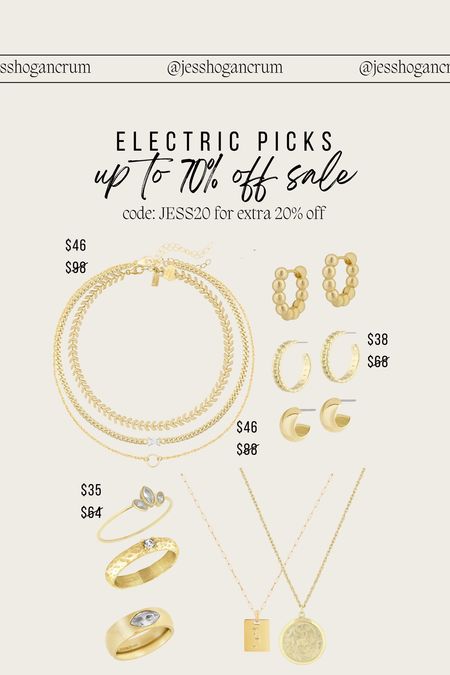Electric Picks Sale!
Code: JESS20 for extra 20% off

Electric picks, gold jewelry, Demi fine jewelry, gold hoops, layering necklaces, spring accessories 

#LTKFind #LTKunder50 #LTKunder100