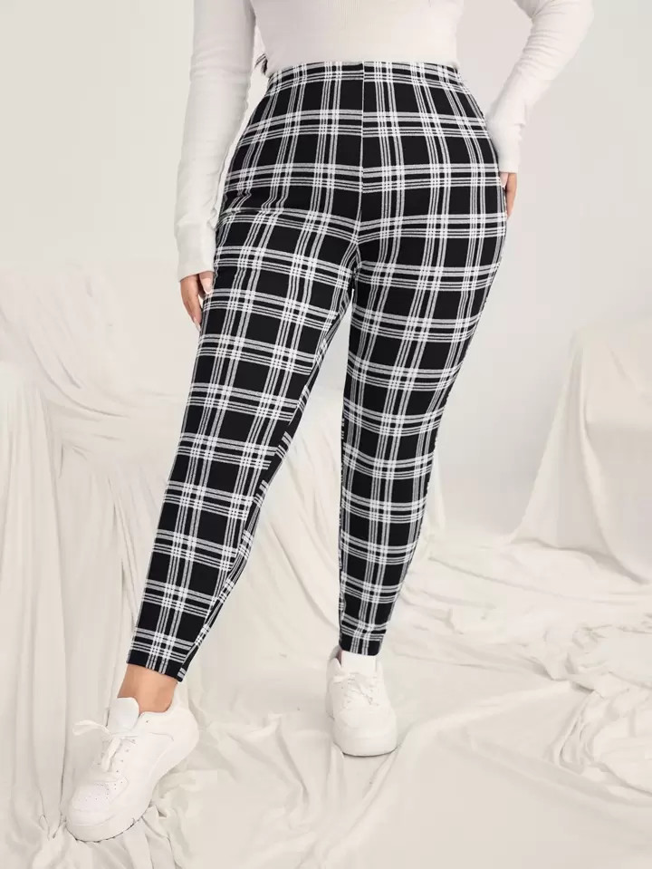 SHEIN EZwear Plus Plaid Print Leggings | SHEIN