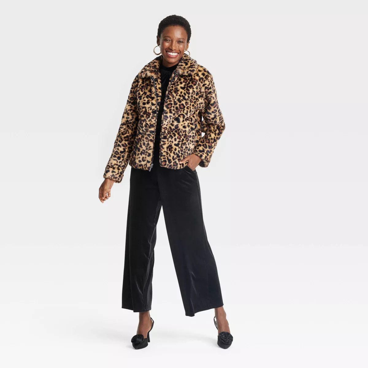 Women's Faux Fur Jacket - A New Day™ Brown Leopard Print | Target