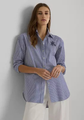 Lauren Ralph Lauren Women's Relaxed Fit Striped Stretch Cotton Shirt, XL | Belk