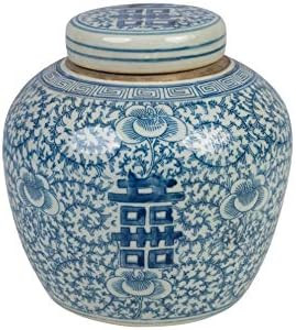 Blue and White Porcelain Double Happiness Flat Top Ginger Jar 9" | Amazon (US)