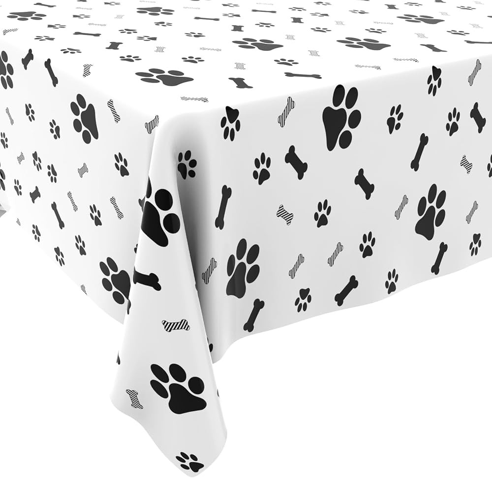 QEYMN Puppy Paw Print Plastic Tablecloth Table Cover, Pupply Paw Print Table Cloth, Disposable Re... | Amazon (US)