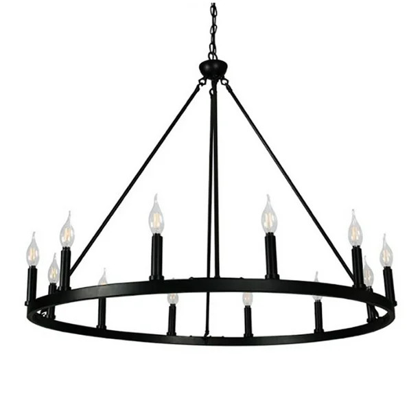 Canyon Home 12 Light Chandelier Wagon Wheel (37” Wide) Matte Black Steel Frame | Large Home Dec... | Walmart (US)