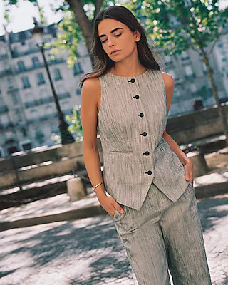 Striped Boat Neck Cutaway Blazer Vest | Express