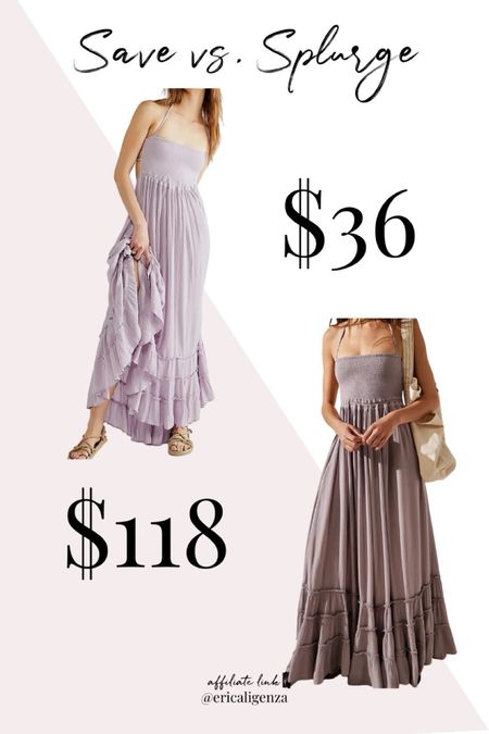 Save vs splurge! Free people dress for $118 vs Amazon smocked maxi dress for $36! 

Smocked sundress // Amazon fashion // free people inspired fashion // lavender dress // smocked dress // maxi dress 

#LTKfindsunder50 #LTKstyletip