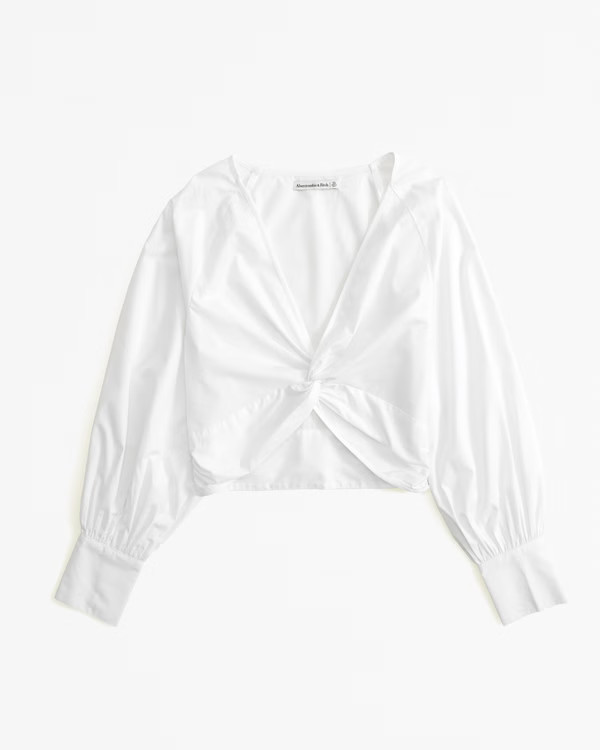 Women's Long-Sleeve Cropped Poplin Twist Top | Women's New Arrivals | Abercrombie.com | Abercrombie & Fitch (US)