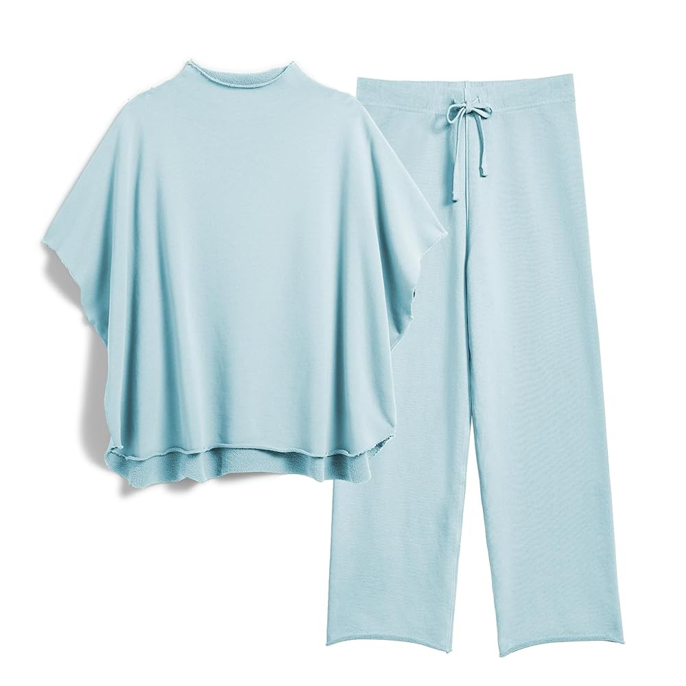 Women's Two Piece Outfits 3/4 Batwing Sleeve Capelet Crew Neck Pullover Top Wide Leg Pants Lounge... | Amazon (US)