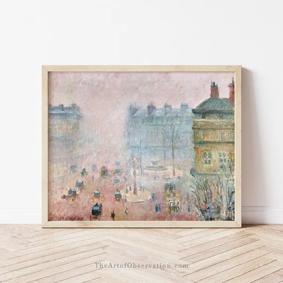 Paris art print of Pissarro vintage painting, impressionism city scene in pink Danish pastel colo... | Etsy (US)