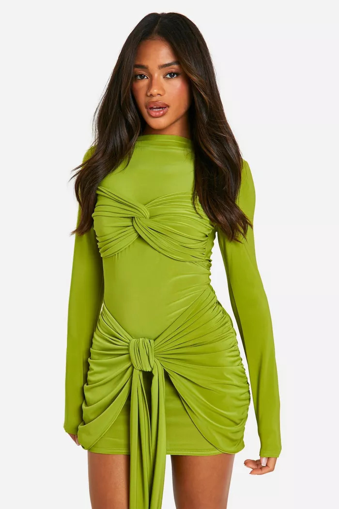 Ruched Twist Detail Mini Dress | Boohoo.com (UK & IE)