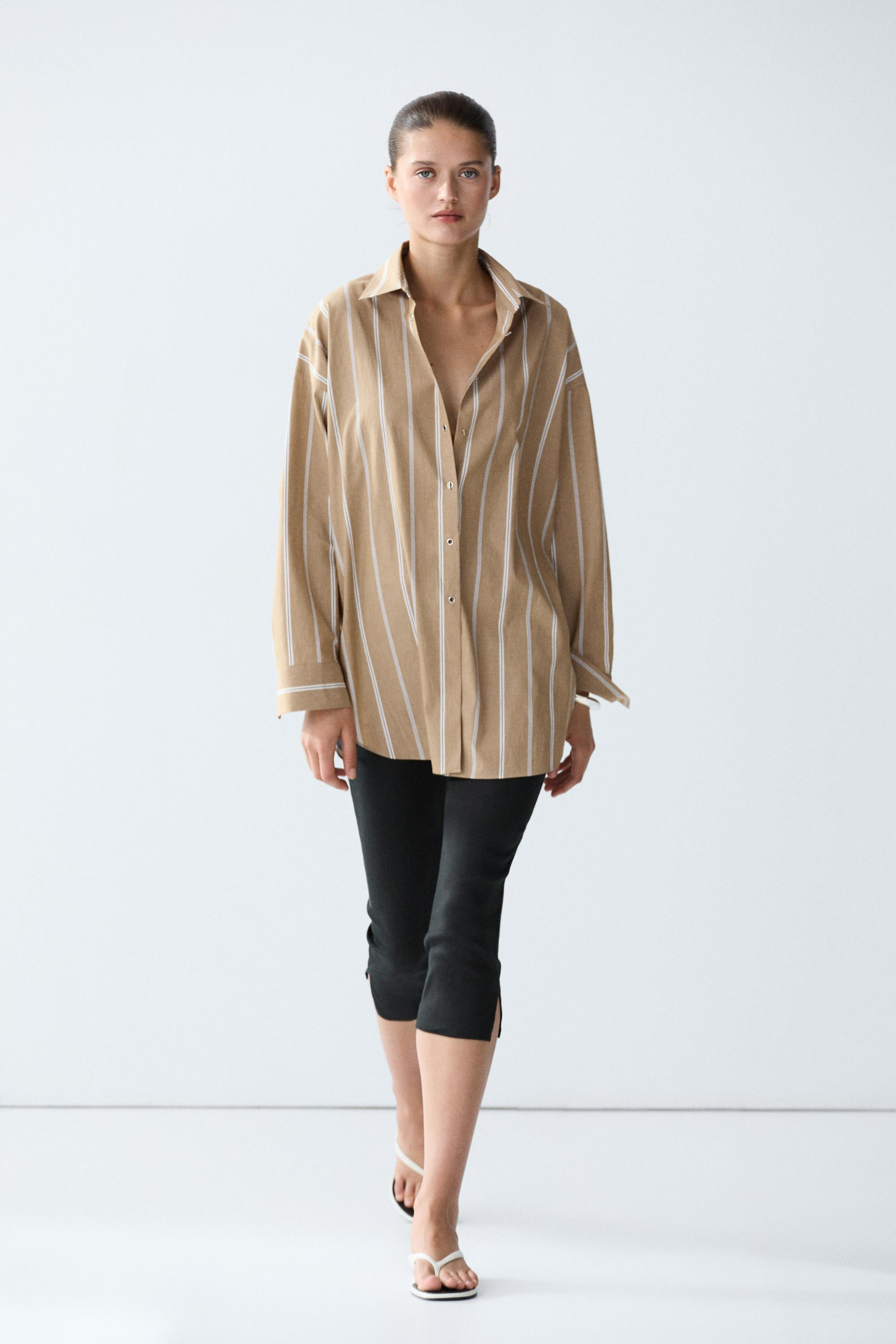 Striped shirt with button detail | Massimo Dutti UK